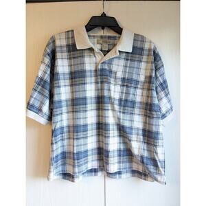 Basic Equipment Women's Collared Plaid Gray Polo Short Sleeve T-shirt Size L